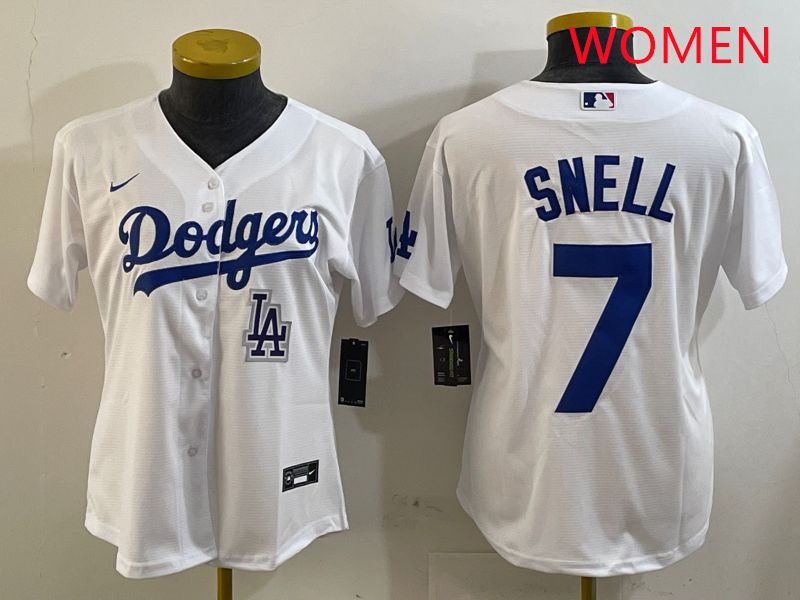Women Los Angeles Dodgers #7 Snell White Game 2025 Nike MLB Jersey style 9->youth mlb jersey->Youth Jersey